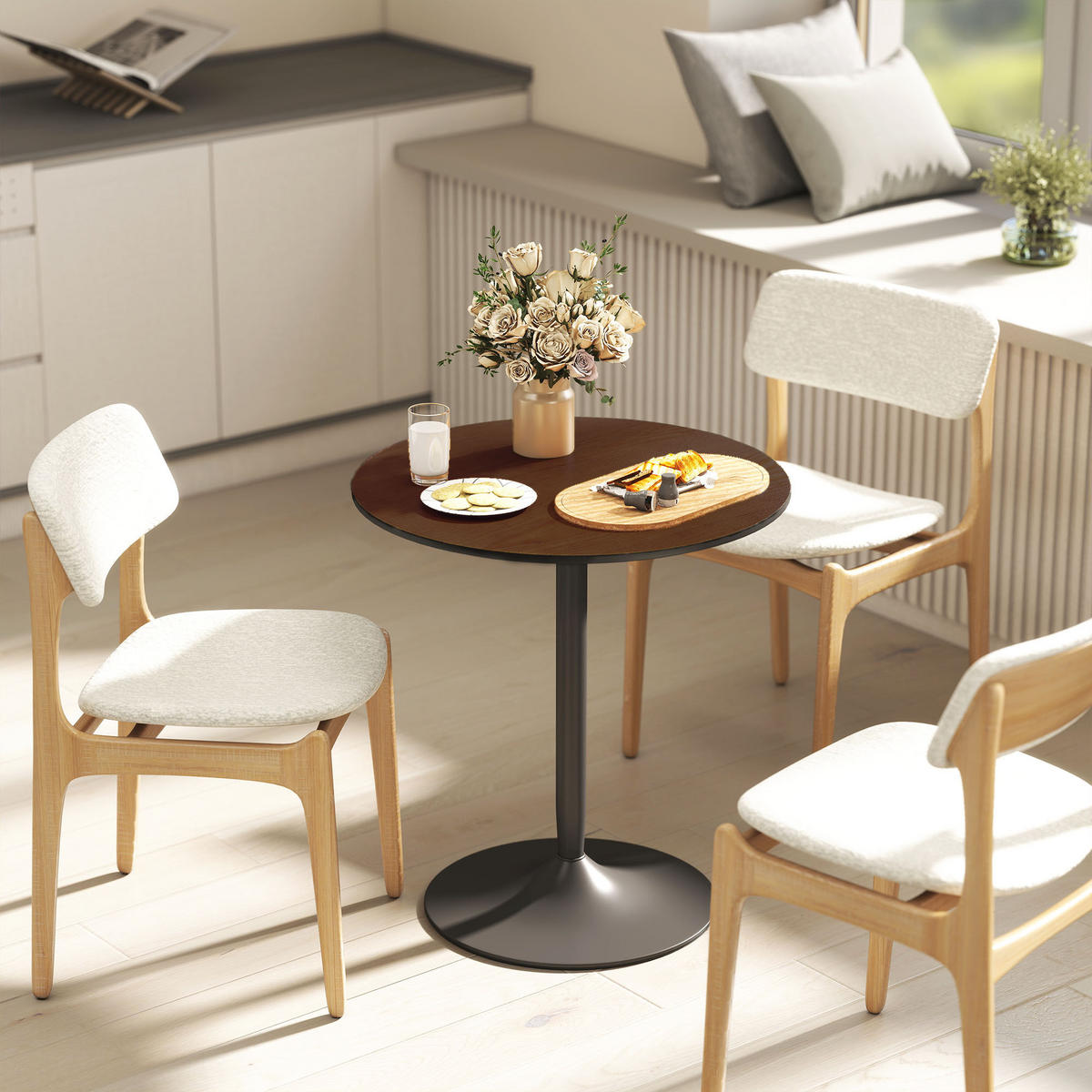 ESSTISCH Runder DE-16512 Massivholz-Furnier, 70 cm, 2 Personen Braun - Braun, Holzwerkstoff (70/70/75cm) - ComfortXL
