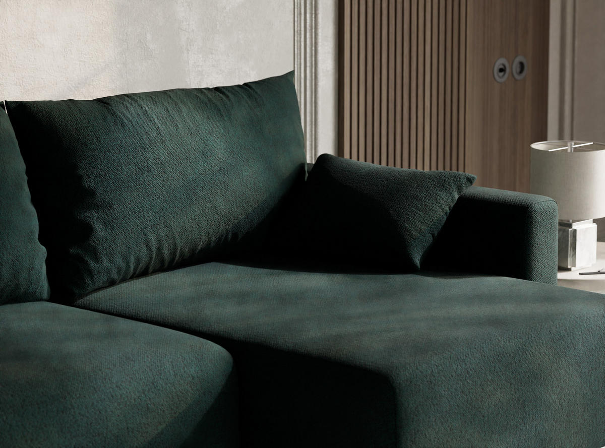 ECKSOFA MIT SCHLAFFUNKTION Leon Grün Webstoff - Schwarz/Grün, Holz/Holzwerkstoff (239/148cm) - Maison de Reve