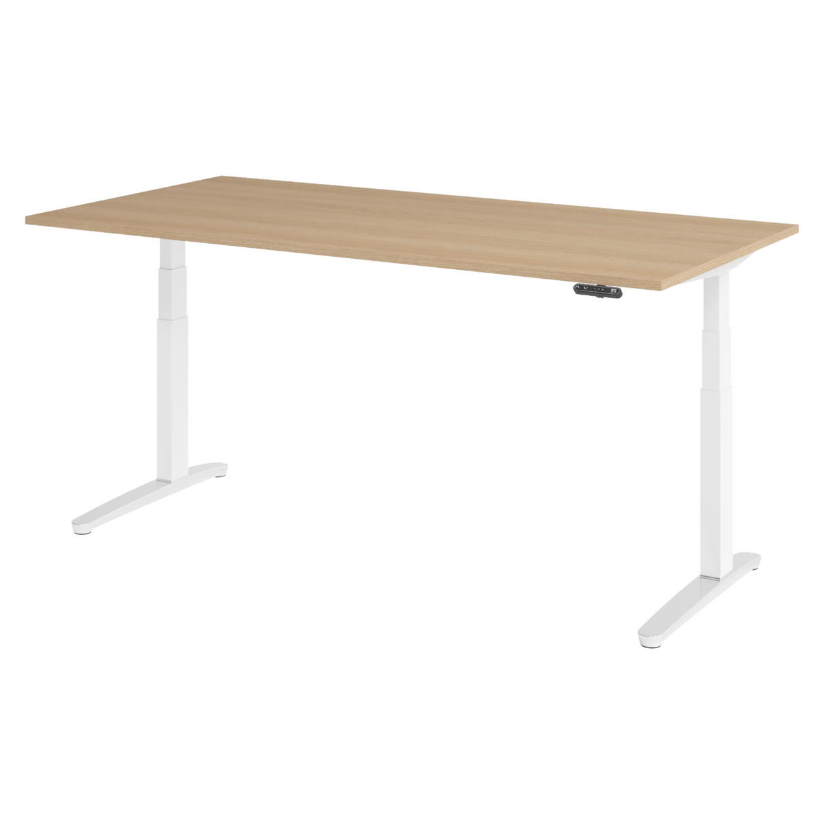 SCHREIBTISCH elektrisch XBHM 100/200/74 cm in Eichefarben/Weiß/Alu poliert - Eichefarben/Weiß, Holzwerkstoff (100/200/74cm) - bümö