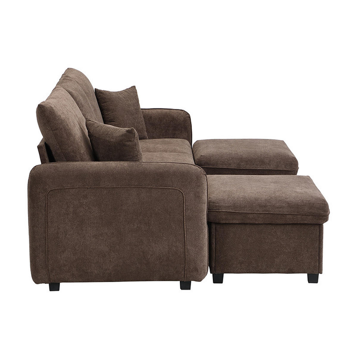 WOHNLANDSCHAFT U-Form Dreisitzer mit Staufunktion Hocker Chenille Antique Brown 220/90/85 cm - Braun, Kunststoff (188/86/186cm) - OKWISH