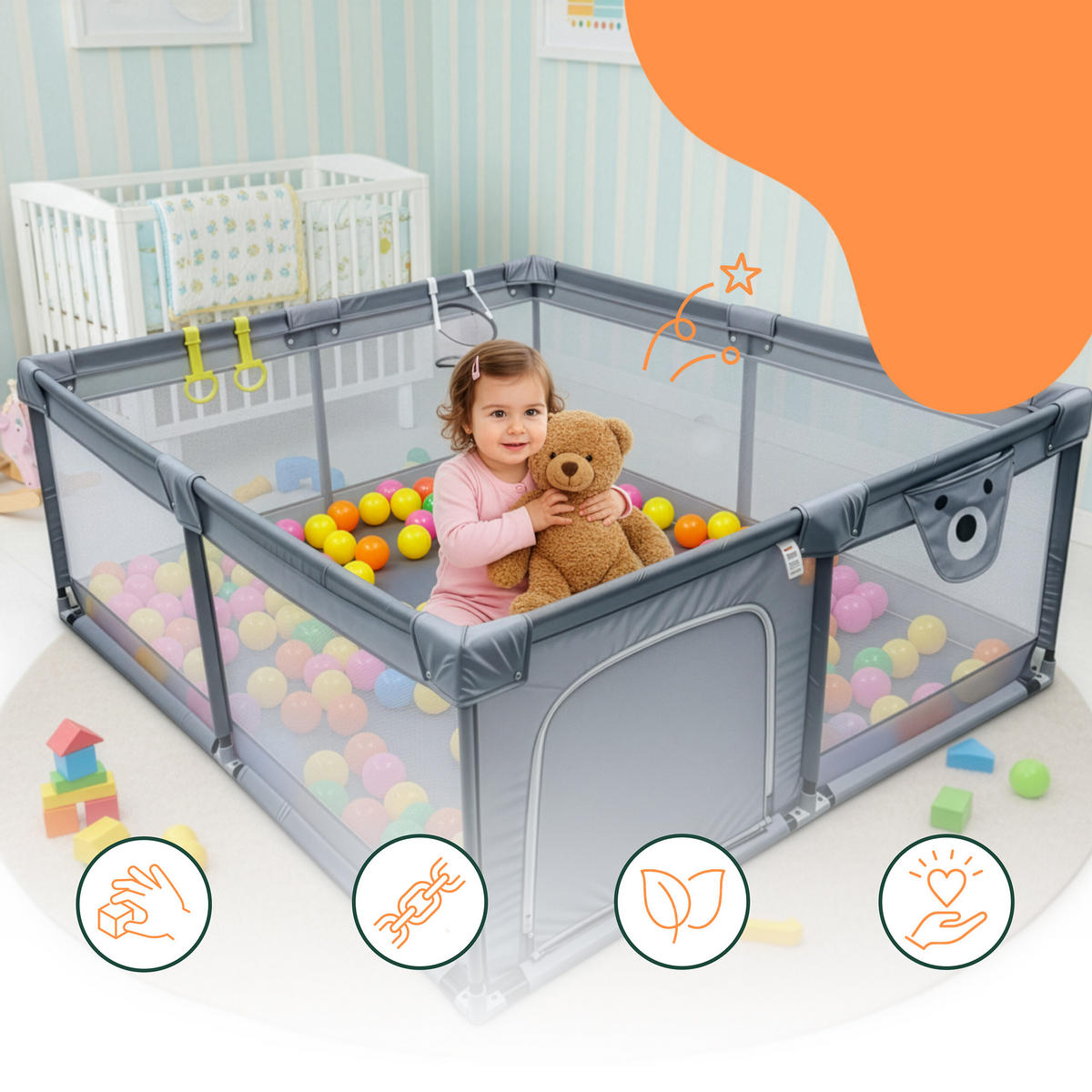 DETSKÝ kútik - sivá, kov/textil (120/65/180cm) - Relaxdays