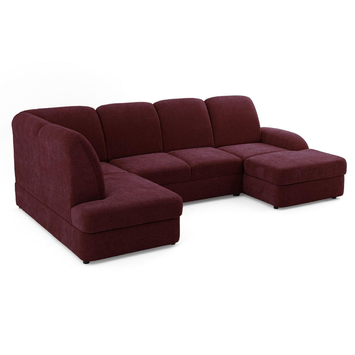 ECKSOFA VIBE U Links mit Schlaffunktion 129x263 Chenille Bordeaux - Bordeaux/Schwarz, Holz/Kunststoff (280/102/186cm) - Muffo