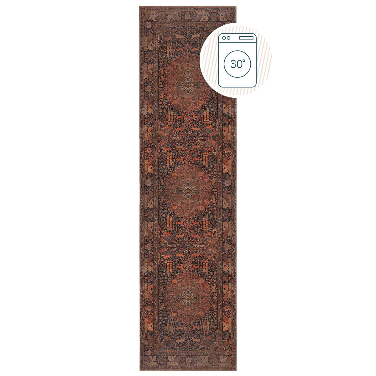 TEPPICH waschbar Medallion Muster, Orientalisch, Wohnzimmer schmutzabweisend Rot Läufer 60x230 - Rot, Textil (60/230cm) - KADIMA DESIGN