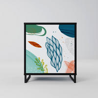 SIDEBOARD BOTANICAL HURRICANE, Schwarz, 57,5x42x67,5 cm, Schwarze Metall-Rahmenfüße - Multicolor/Schwarz, Holzwerkstoff/Metall (57.5/67.5/42cm) - SpaceRebels