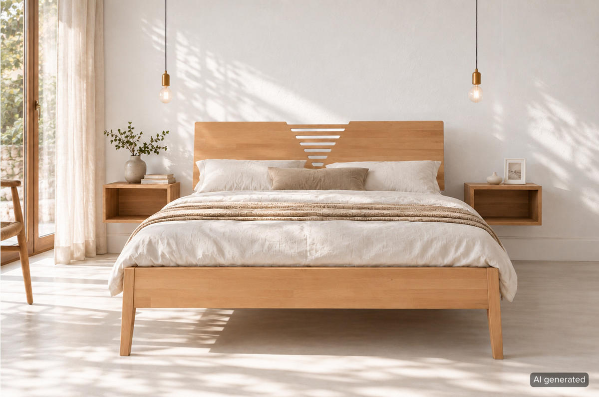 MASSIVHOLZBETT Wolomin in Naturfarben, Buche-lackiert, 180x200 - Buchefarben, Holz/Buchenholz (180/200cm) - Visby