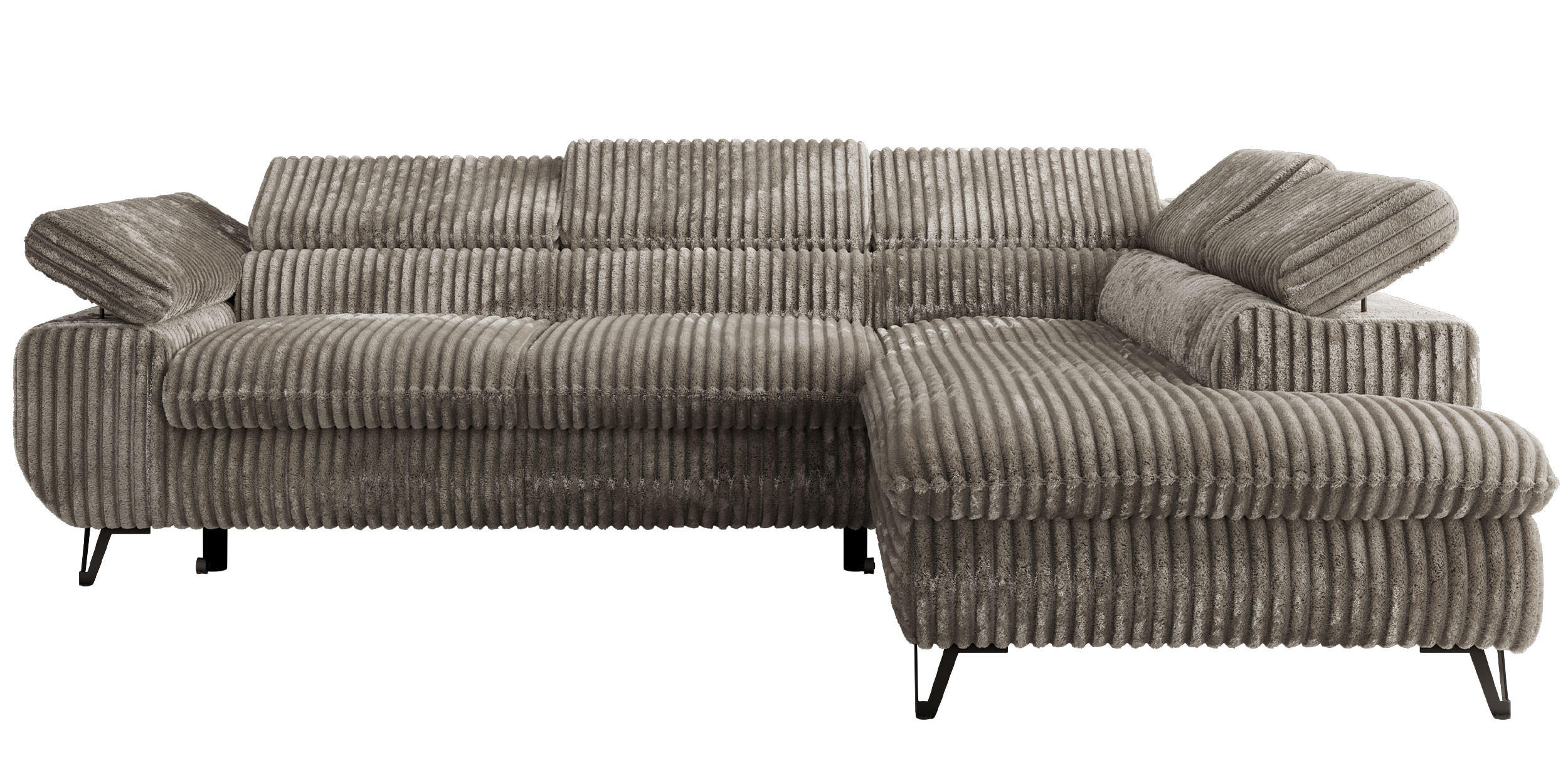 ECKSOFA PABLO L Grau Cord - Rechts Seite mit Visco Topper - Schwarz/Grau, Textil/Metall (273/208cm) - MKS