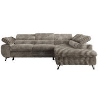 ECKSOFA PABLO L Grau Cord - Rechts Seite mit Visco Topper - Schwarz/Grau, Textil/Metall (273/208cm) - MKS