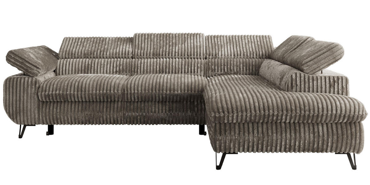 ECKSOFA PABLO L Grau Cord - Rechts Seite mit Visco Topper - Schwarz/Grau, Textil/Metall (273/208cm) - MKS