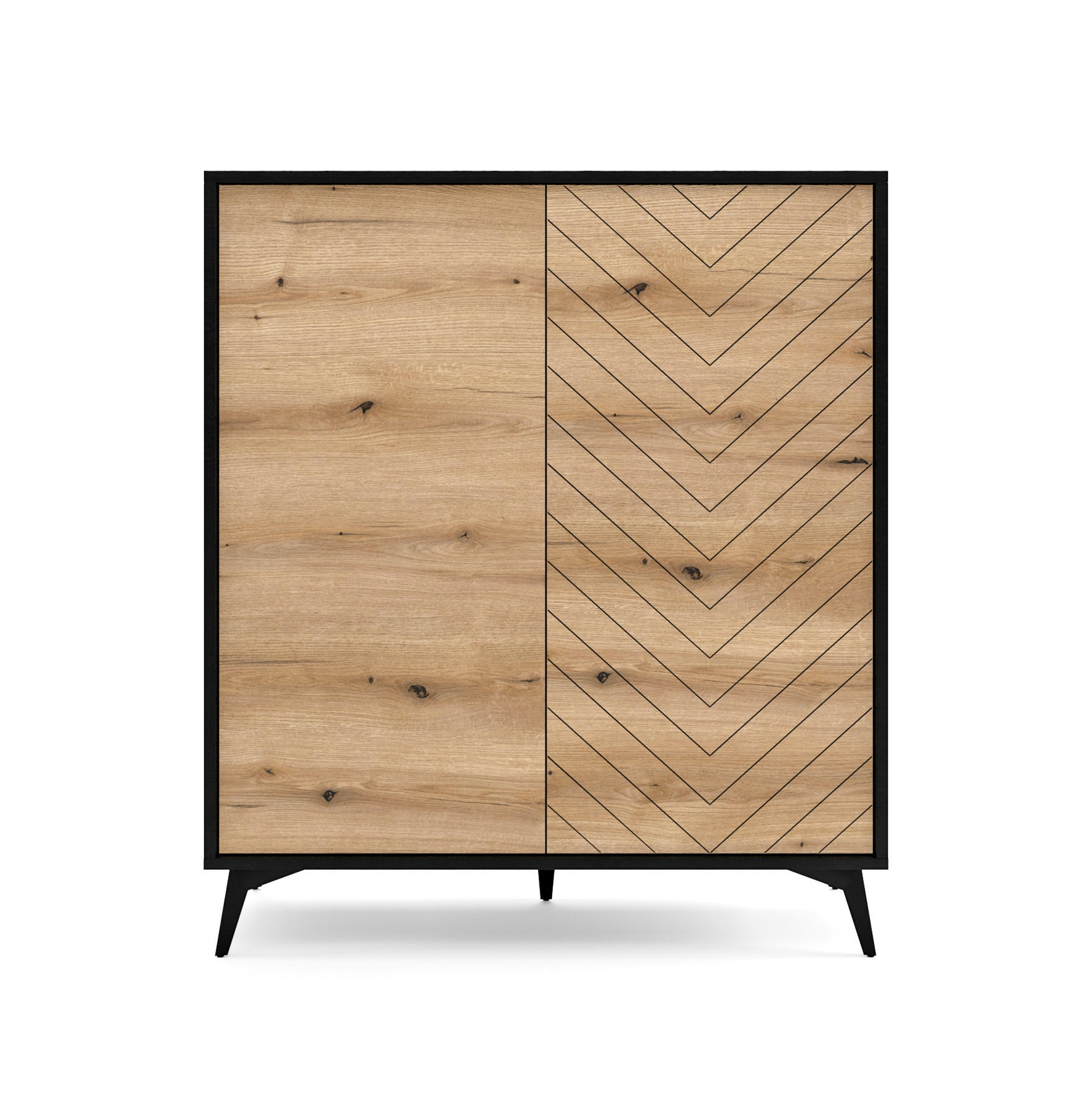 HIGHBOARD Boulia Schwarz mit Fischgrätfronten in Eiche 104 cm - Eichefarben/Schwarz, Holzwerkstoff/Metall (104/119/39cm) - Selsey