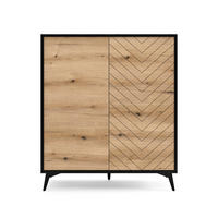 HIGHBOARD Boulia Schwarz mit Fischgrätfronten in Eiche 104 cm - Eichefarben/Schwarz, Holzwerkstoff/Metall (104/119/39cm) - Selsey