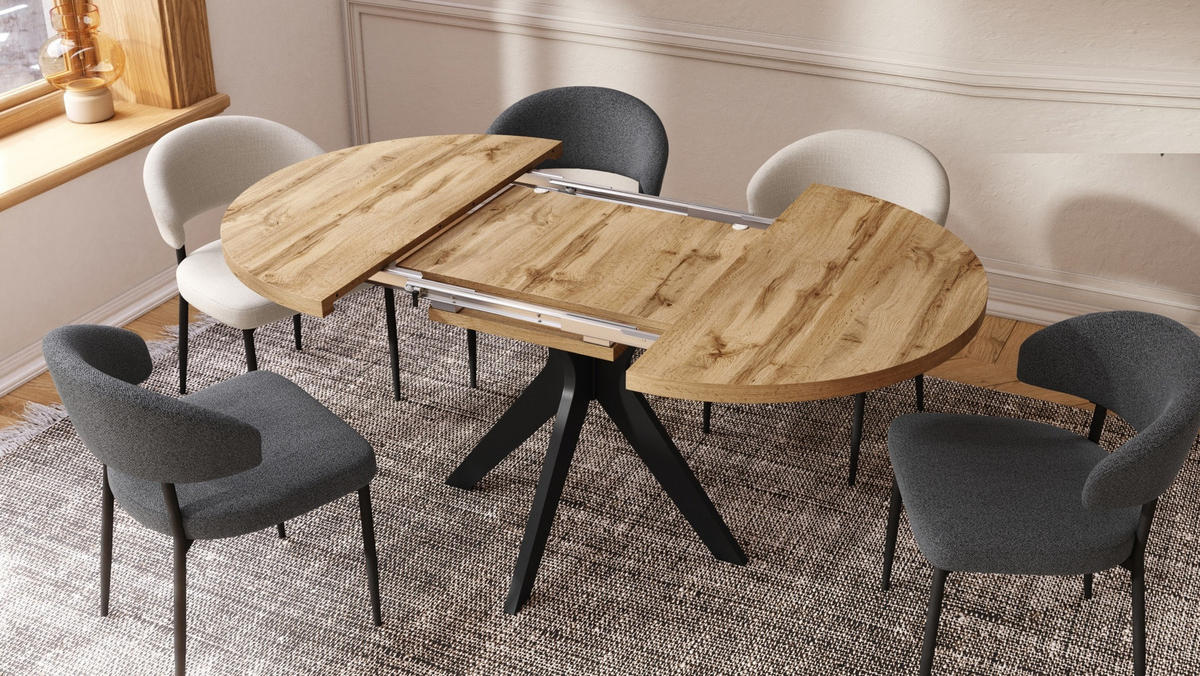 ESSTISCH rund Eiche Wotan - Schwarz ausziehbar - Eiche Wotan/Schwarz, Holzwerkstoff (110/110/77cm) - designimpex