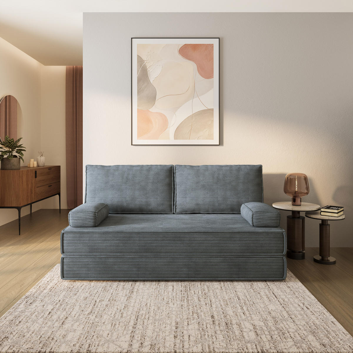 BETTSOFA SILAR aus Schaumstoff Cordstoff Grau Schlaffunktion - Grau, Textil (170/86/80cm) - MASSENO