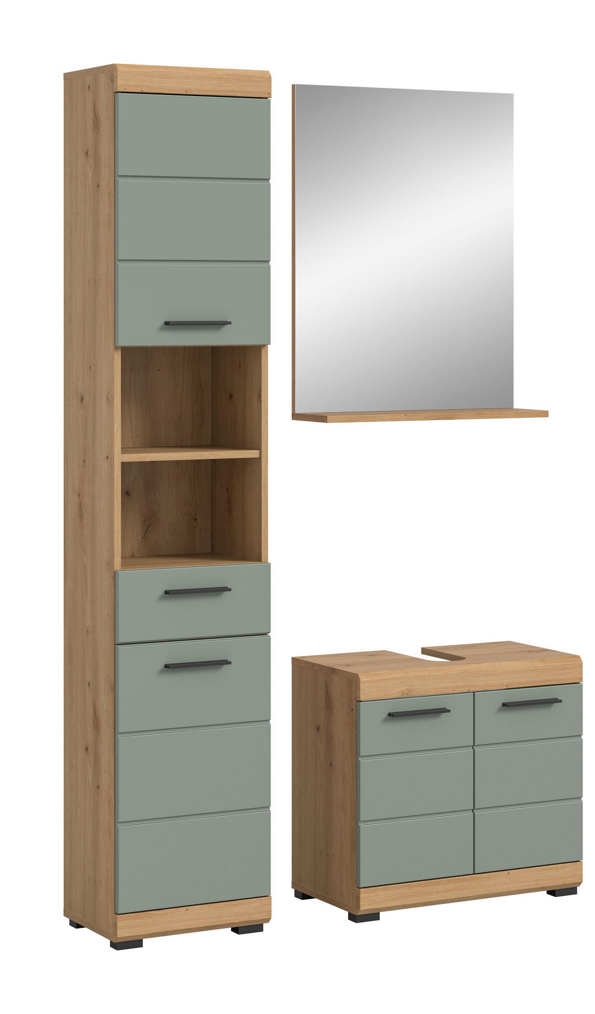 BADKOMBINATION 3tlg. Scout Bad in Artisan Eiche Nachbildung und Salbei Nachbildung B/H/T: 112x191x34 cm - Eiche Artisan, Holz (112/191/34cm)