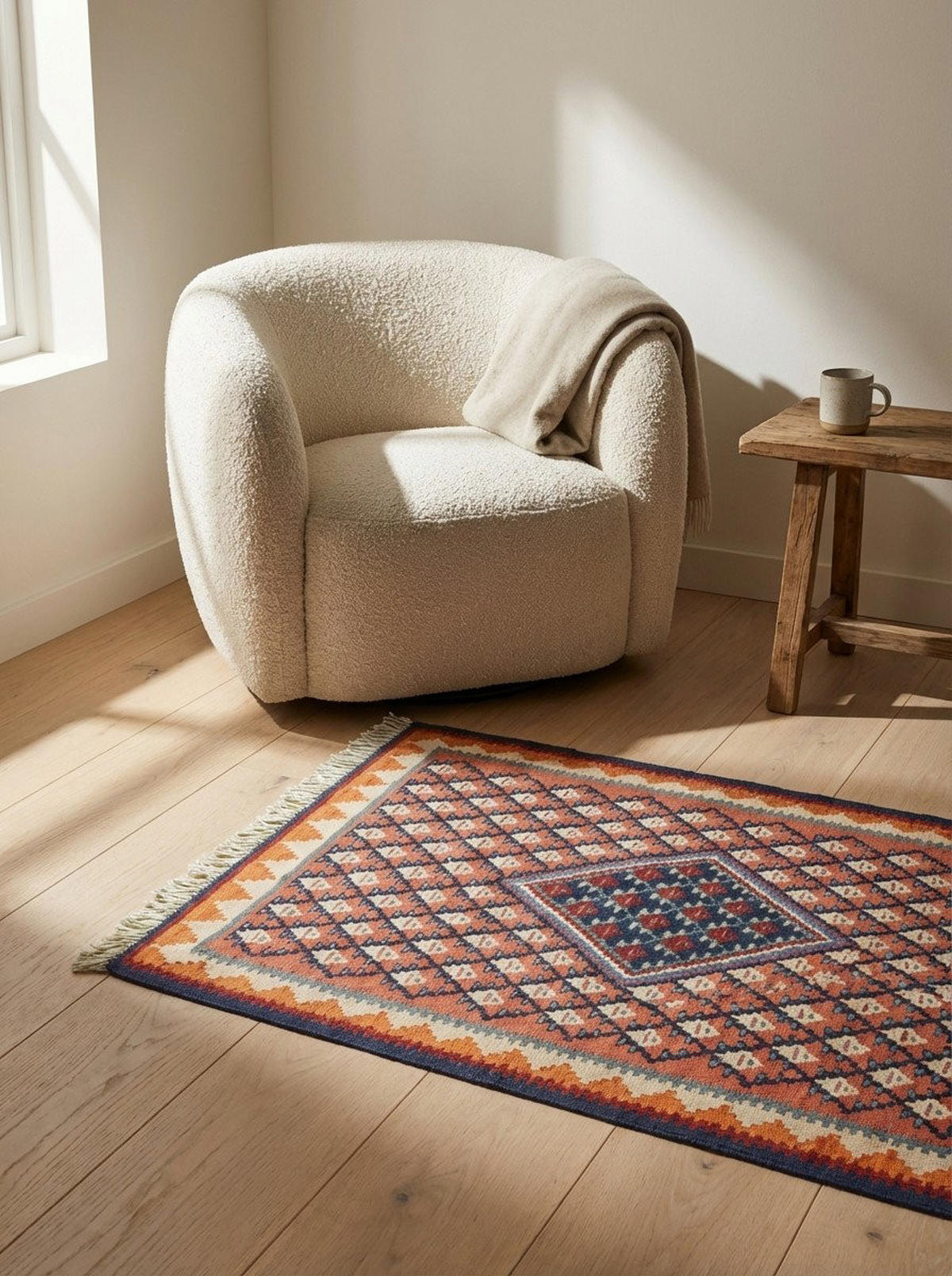 HANDWEBTEPPICH Kelim Senneh Rot 86/62 cm Schurwolle - Rot, Textil (62/86cm) - Looma