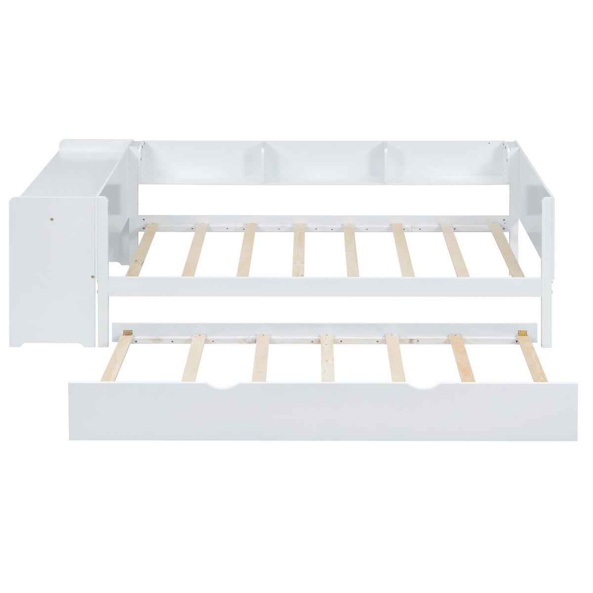 POLSTERBETT aus Kiefer & MDF 90x200 cm in Weiß mit Ausziehbett & Schreibtisch - Weiß, Holzwerkstoff (90/200cm) - Modfu