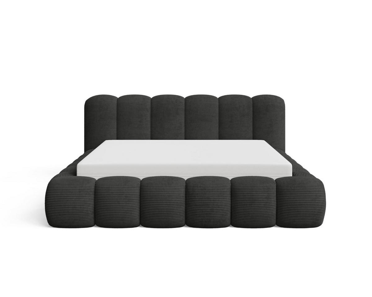 POLSTERBETT 160x200 mit Bettkasten, Lattenrost und Kopfteil, Poso Cord-Stoffbezug Schwarz - Schwarz, Holz (160/200cm) - Chilly