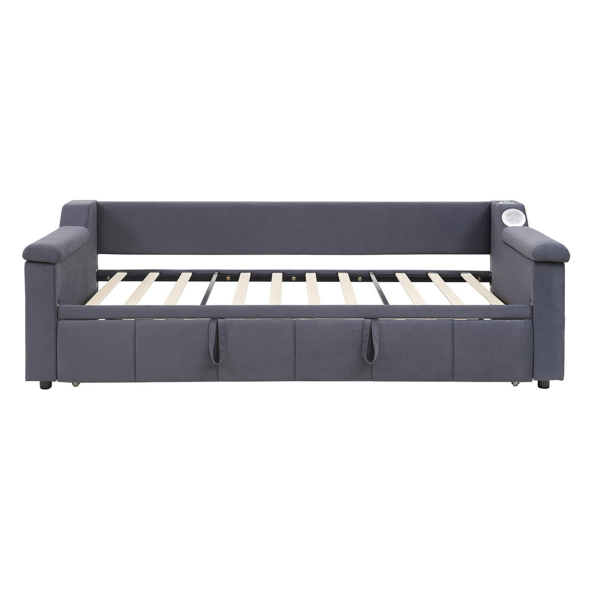 AUSZIEHBETT 90/190 cm Grau mit Bluetooth-Stereoanlage und USB-Anschluss - Grau, Textil (90/190cm) - OKWISH