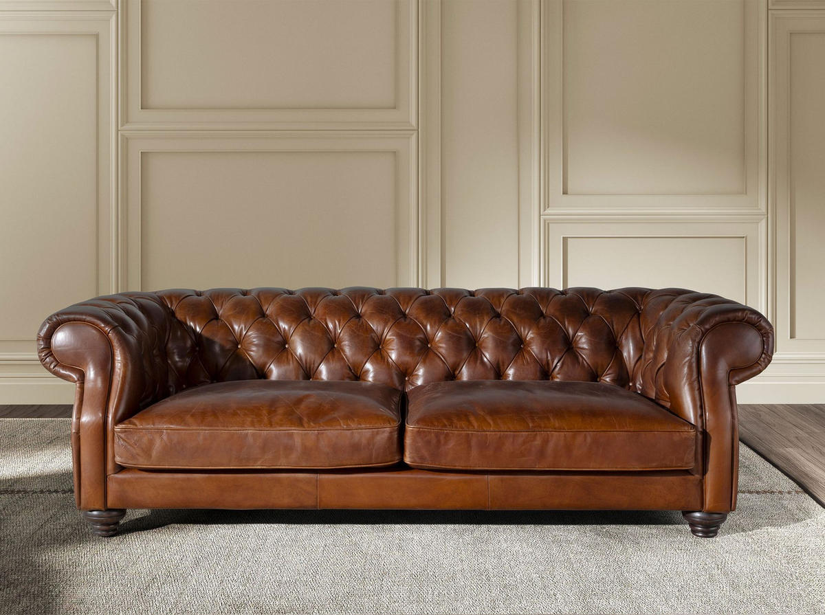 CHESTERFIELD-SOFA 3-Sitzer Chester-Sofa in cognacbraunem Leder 226/101/70 cm - Braun, Leder/Holz (226/70/101cm) - ANGEL CERDA