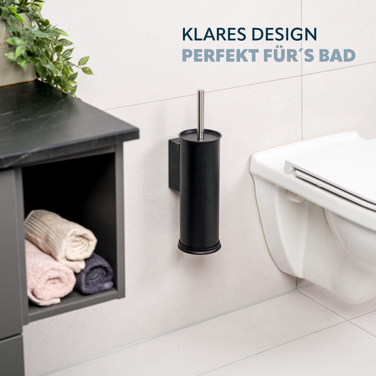 WC-GARNITUR inkl. Wandhalterung - Schwarz, Metall (10/39/13.5cm) - bremermann