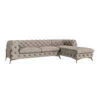 ECKSOFA Chesterfield Lexi Dunkle Creme Samt, Ottomane rechts - Goldfarben/Creme, Holz/Textil (305/200cm) - S-Style Möbel