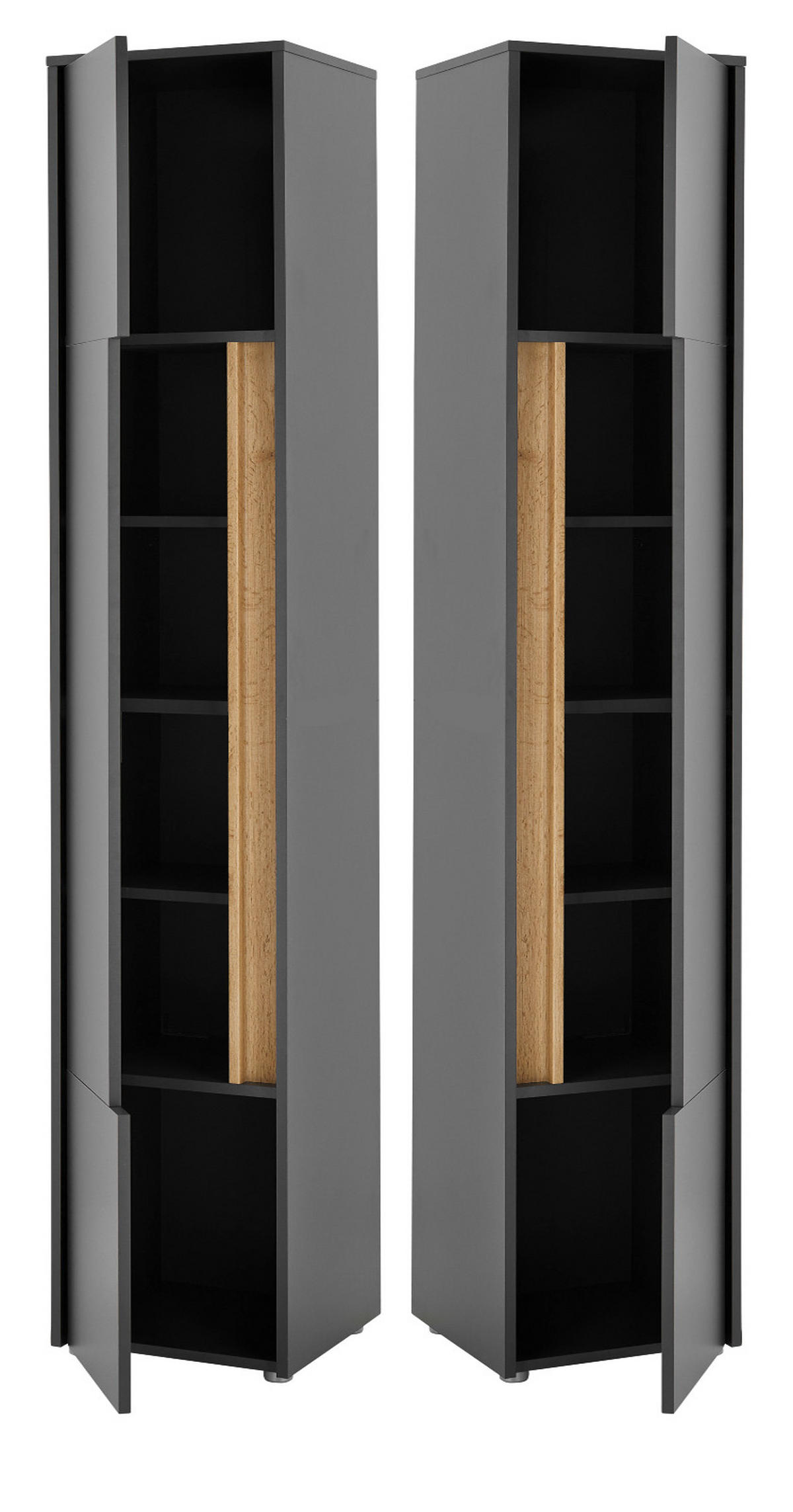 BAD-HOCHSCHRANK grau matt, Wotan Eiche, Badschrank 34 x 200 cm - Eiche Wotan/Schwarz, Holzwerkstoff/Kunststoff (34/199/34cm) - Furn.Design