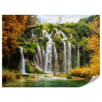 FOTOTAPETE für Esszimmer Exotischer Wasserfall Herbstbaum 350x256 - Gelb/Beige, Papier (350/256cm) - Muralo