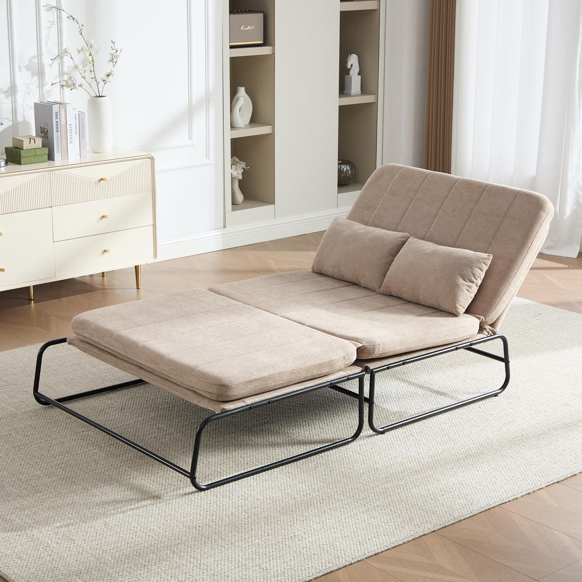 SCHLAFSOFA 2-Sitzer umbaubar mit Metallgestell, DE-42601, Khaki - Sandfarben, Metall (104/92/85cm) - ComfortXL