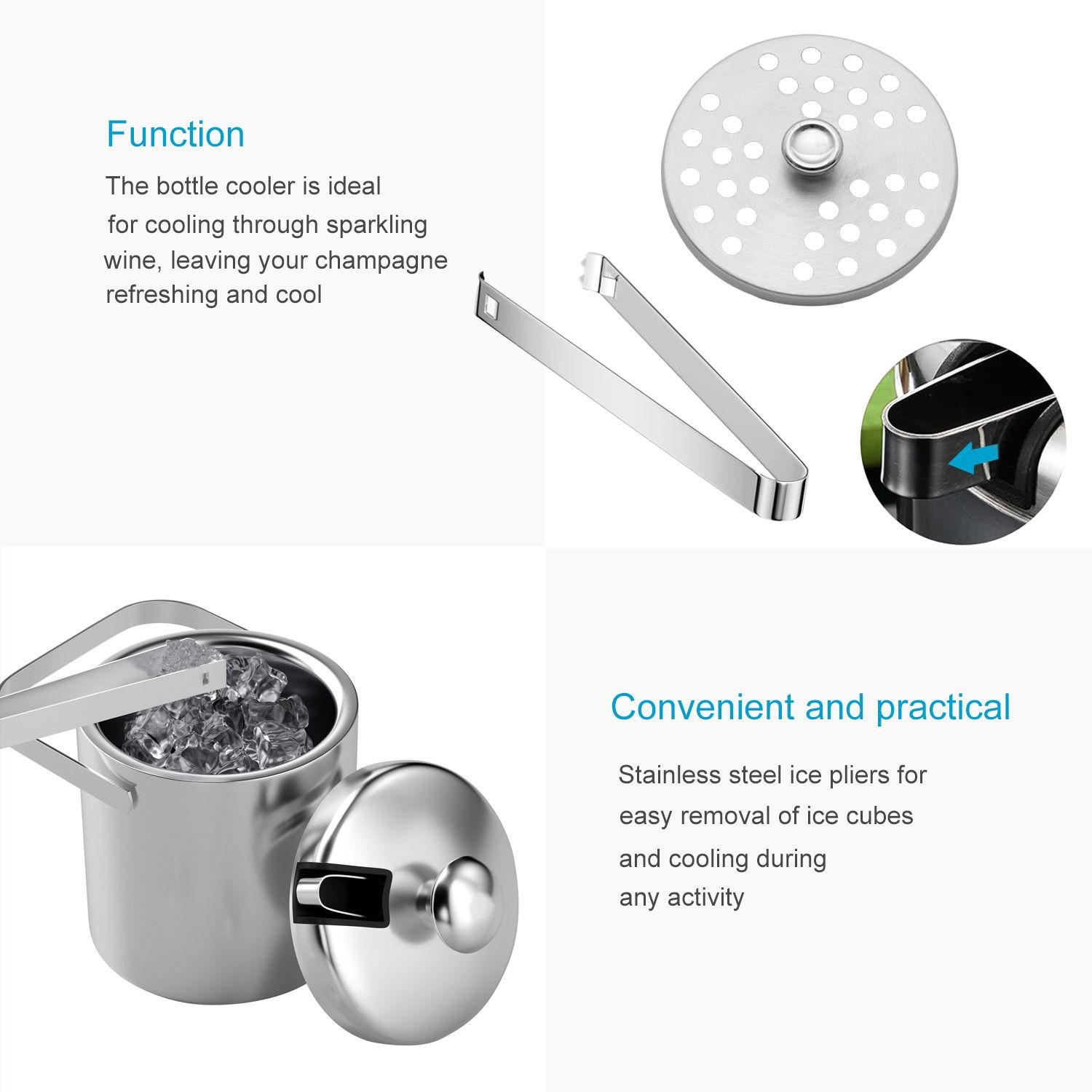 EISKÜBEL SET Eiswürfelbehälter (4-tlg.) - Silberfarben, Metall (14.2/19.5cm) - Intirilife