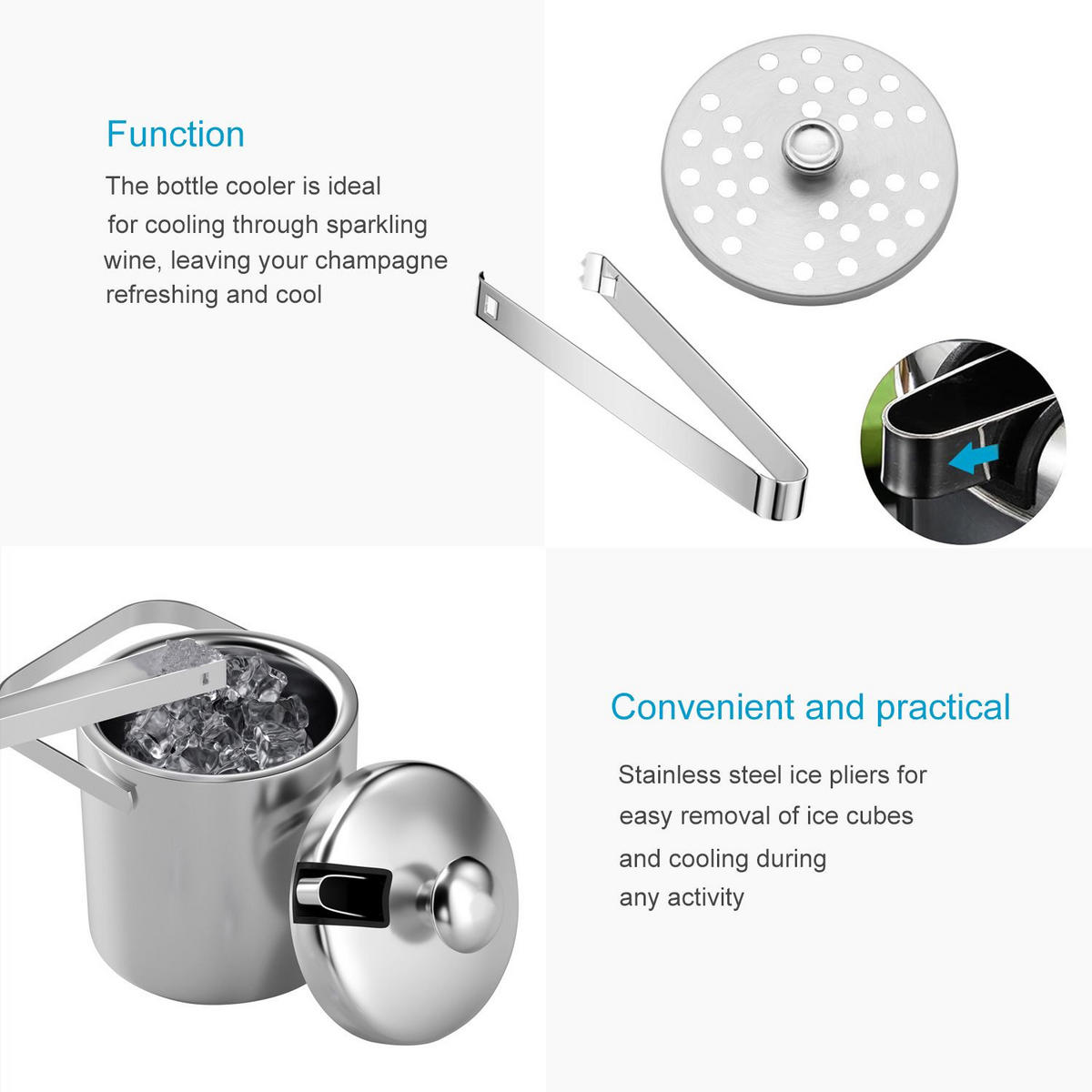 EISKÜBEL SET Eiswürfelbehälter (4-tlg.) - Silberfarben, Metall (14.2/19.5cm) - Intirilife