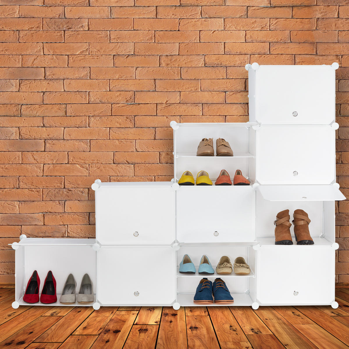 SCHUHSCHRANK - Weiß, Kunststoff/Metall (125/125/32cm) - Relaxdays