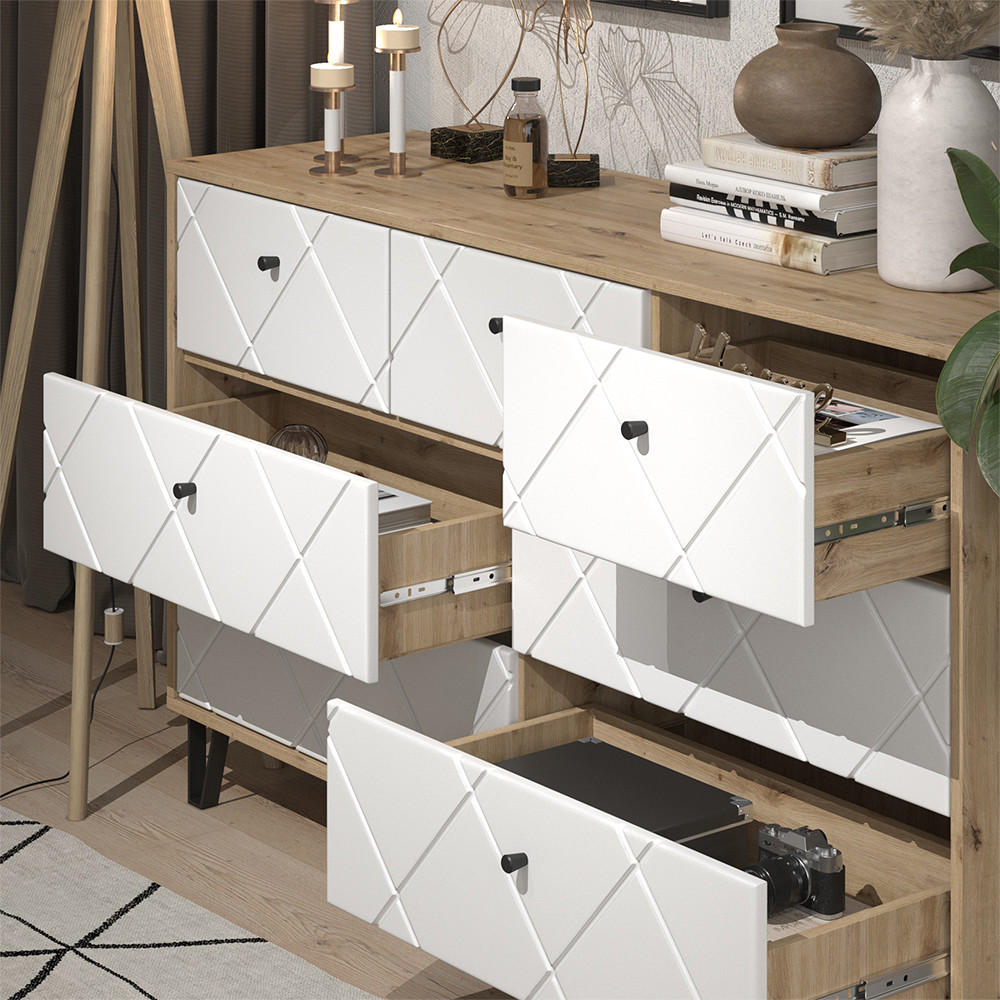 KOMMODE Nizza Artisan/Weiß 140.2 x 82.6 cm mit 7 Schubladen - Eiche Artisan/Weiß, Holzwerkstoff (140.2/82.6/40.1cm) - Vicco