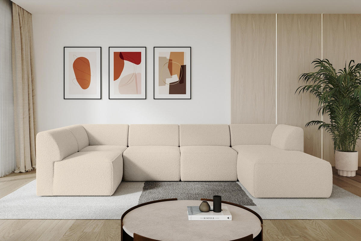 WOHNLANDSCHAFT Ottomane Rechts MOVA 345x180x78 Dunkelbeige Bouclé - Schwarz/Cappuccino, Holzwerkstoff/Kunststoff (345/78/180cm) - ALTDECOR