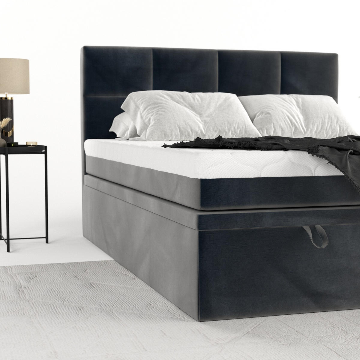 BOXBETT Tessa 140/200 cm Anthrazit im Paros Stoff - Anthrazit/Schwarz, Holz/Holzwerkstoff (140/200cm) - AltaBeds