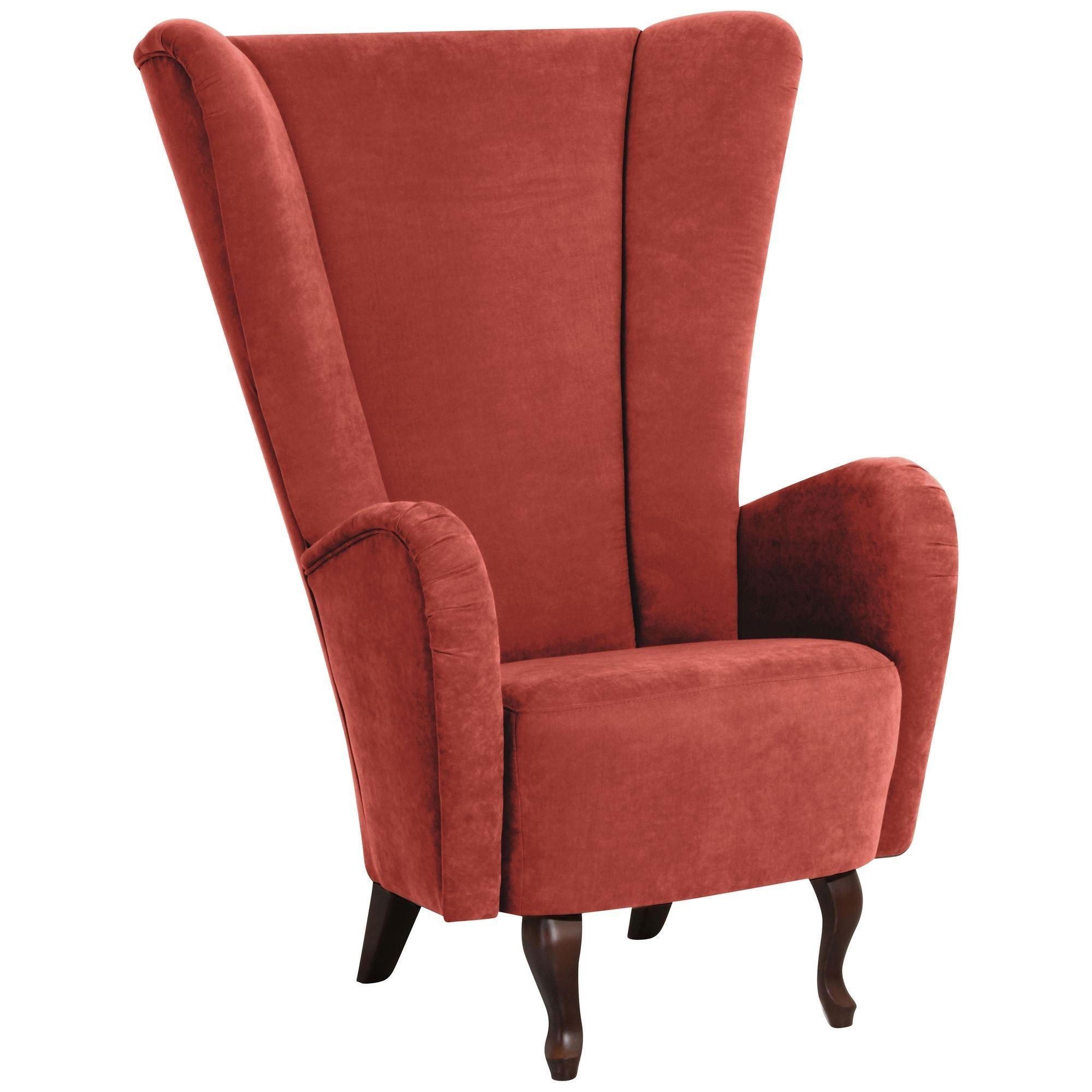 HOCHLEHNSESSEL Kailey Bezug Velourstoff Buche nussbaum dunkel / terracotta - Rot, Kunststoff (96/122/89cm) - 58aufmkessel