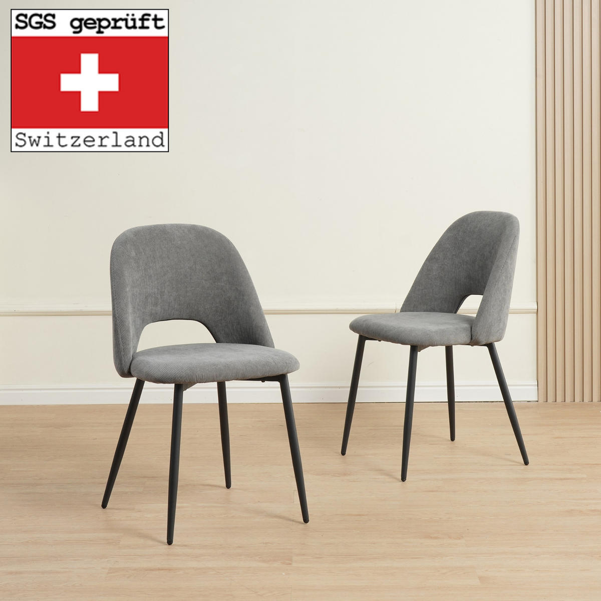 ESSZIMMERSTUHL SILVI Cord 2er Set Grau - Grau, Metall (48/81/53cm) - Albatros