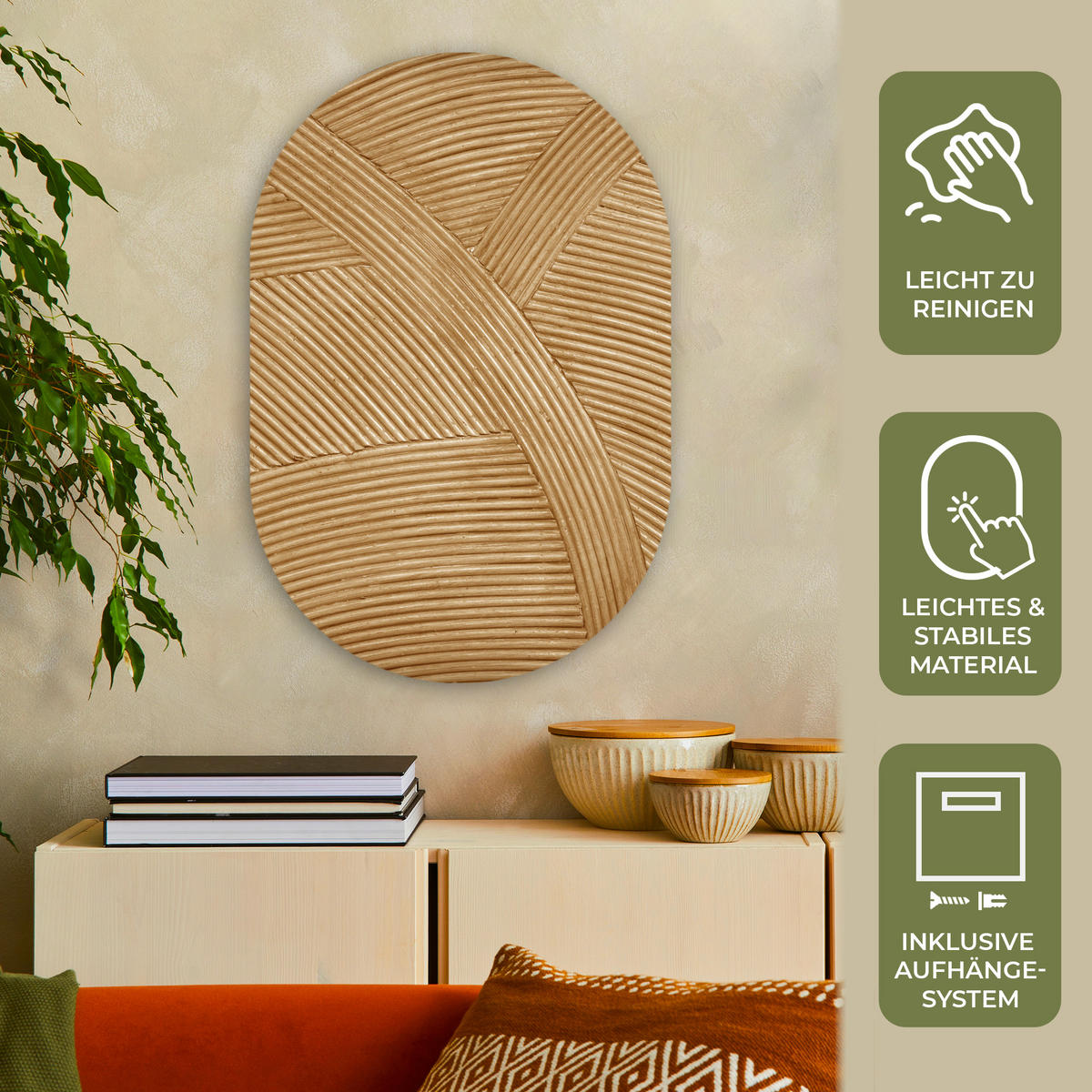 WANDBILD Struktur - Natur - Kunst - Rattan 60x90 cm - Naturfarben, Kunststoff (60/90cm) - MuchoWow