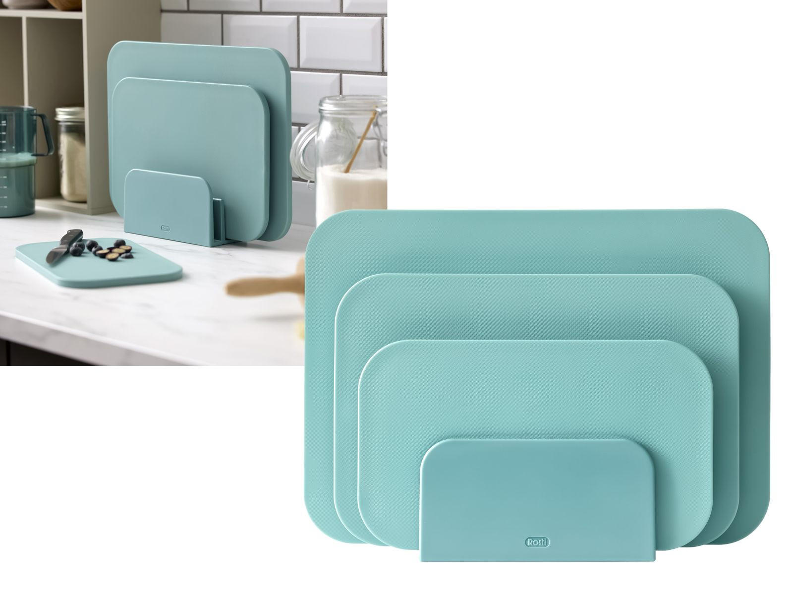 SCHNEIDEBRETTER-SET Choptima nordic green - Türkis, Kunststoff (35/26cm) - Rosti
