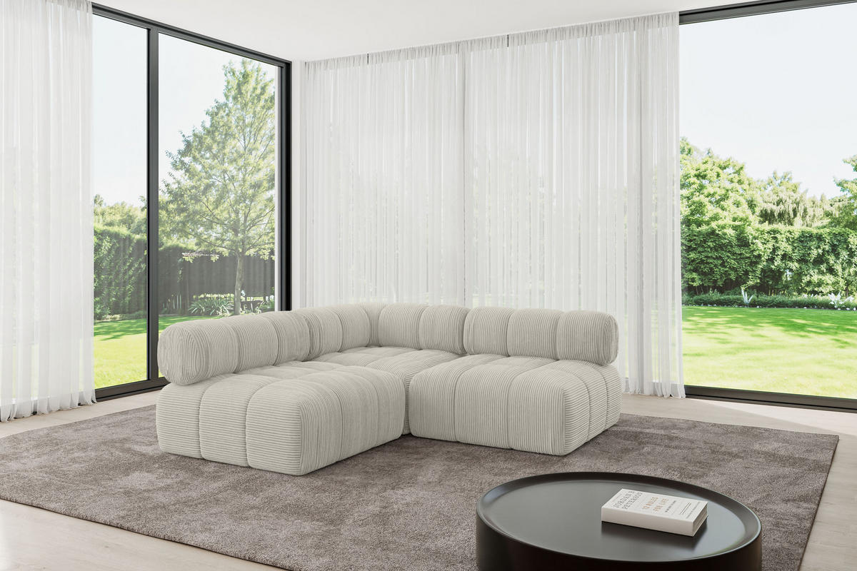 ECKSOFA modulares Sofa Samaro-L1 - 190x190x70 cm Creme Cord - Hellgrau/Creme, Holzwerkstoff/Textil (190/190cm) - ALTDECOR