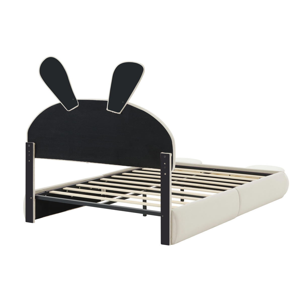 KINDERBETT aus Samt 140x200 cm in Beige mit LED-Licht & Stauraum - Beige, Textil (140/200cm) - Modfu