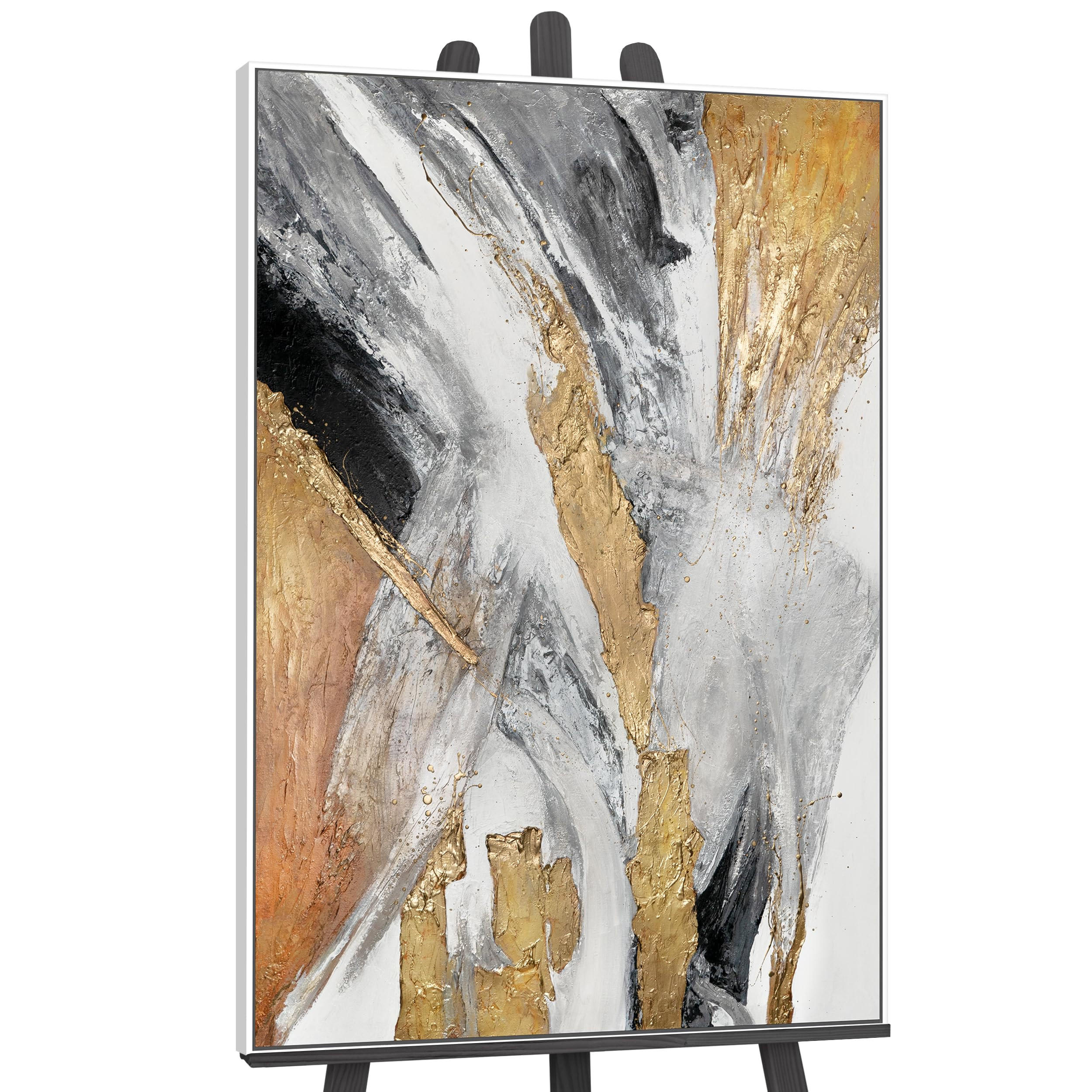 GEMÄLDE Goldene Symphonie Schattenfugenrahmen Weiß 140x100 cm - Weiß, Holz (140/100cm) - YS-art gallery