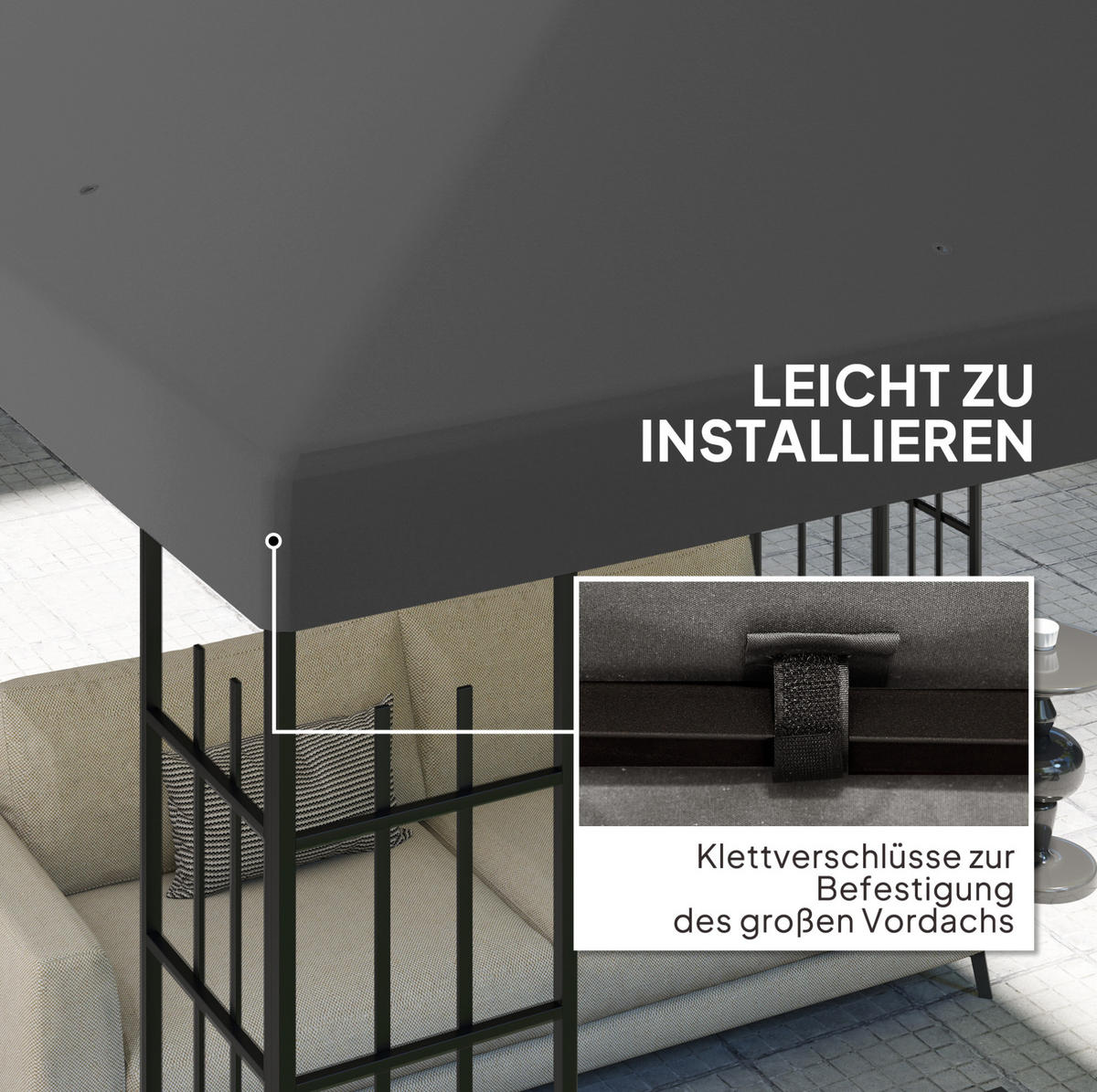 PAVILLON-ERSATZDACH 298/298 cm mit Klettverschluss und 8 Entwässerungslöchern aus Polyester, Dunkelgrau - Dunkelgrau, Textil (298/1/298cm) - Redom