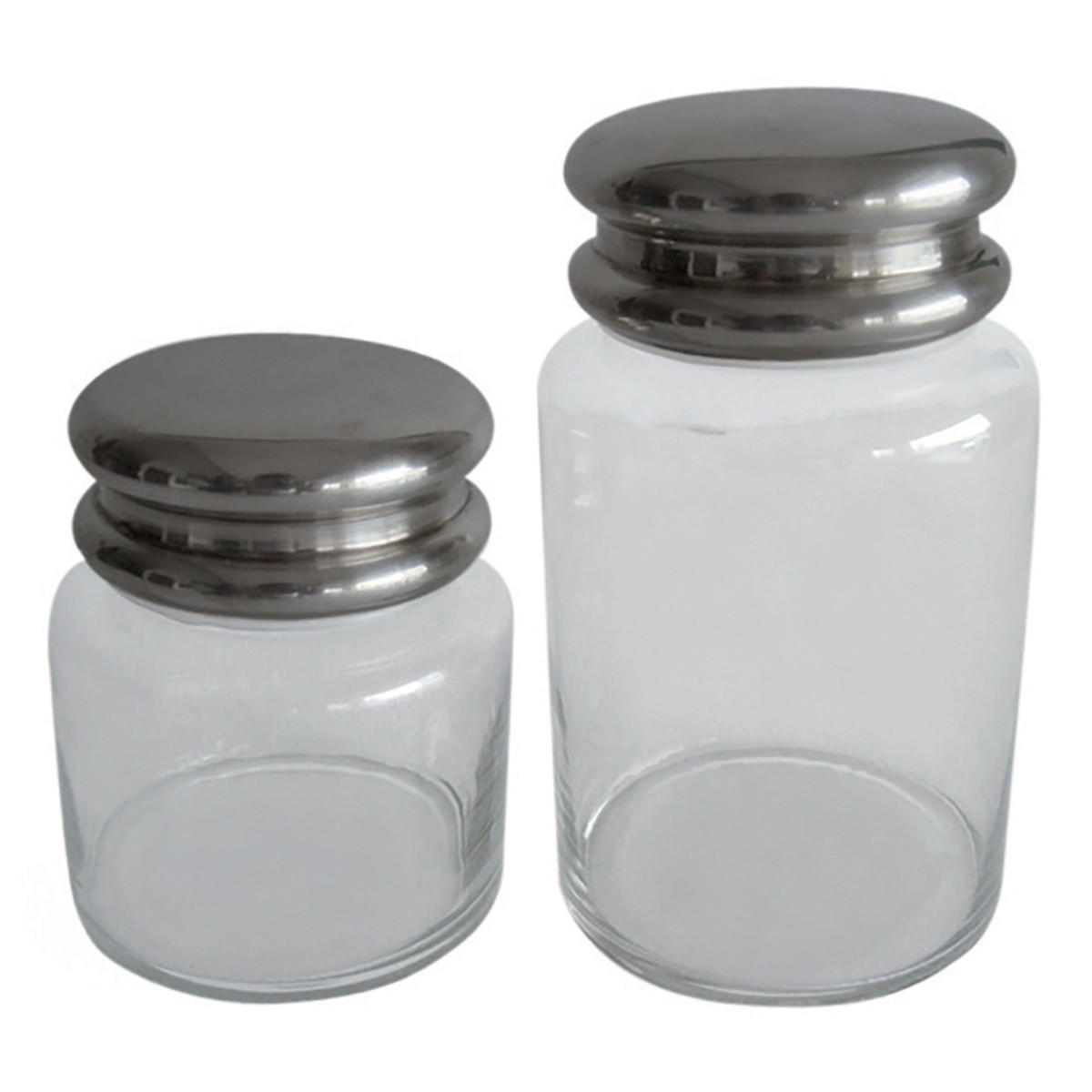 SET von 2 Glasbehältern mit silbernem Deckel - 30/17/26 cm - Silberfarben, Metall (17/26/30cm) - Signature