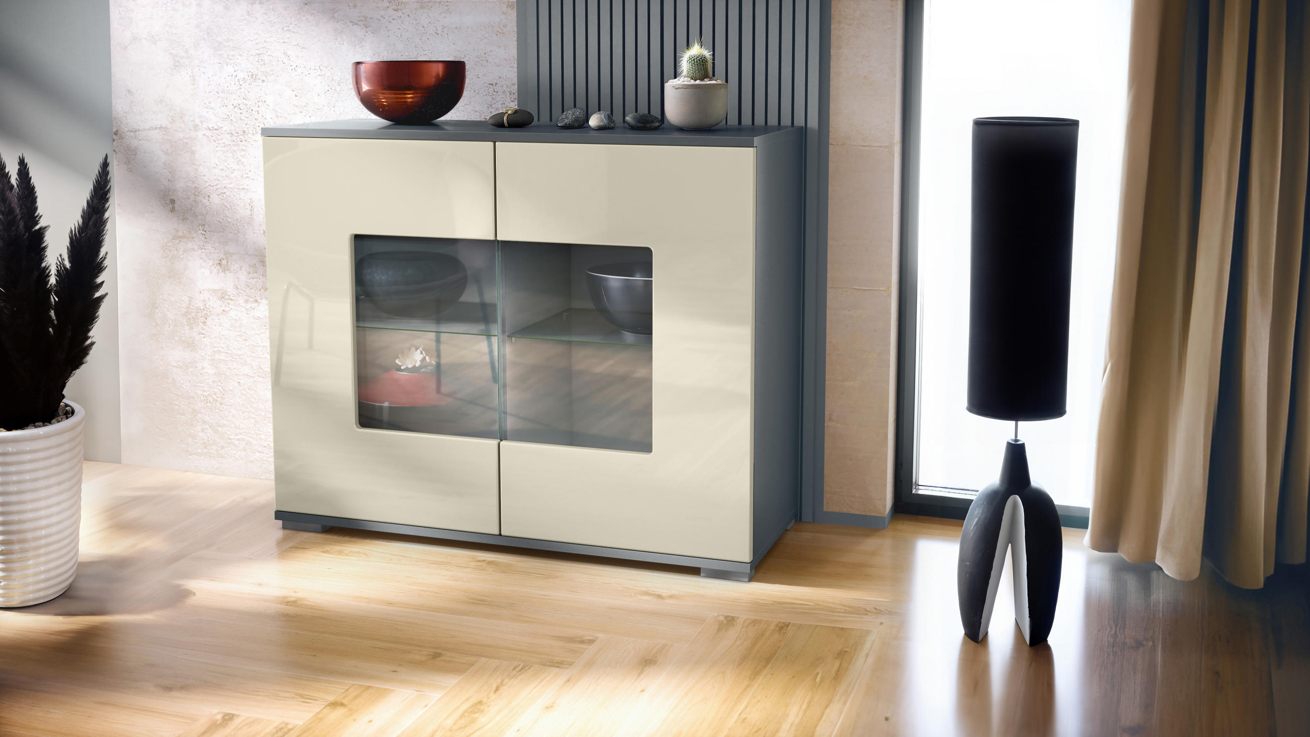 KOMMODE Grömitz Creme Hochglanz - Creme, Holzwerkstoff (92.5/75.5/35cm) - Vladon