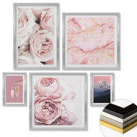 WANDBILDER 5er Set - 50x50 cm & 20x30 cm & 40x60 cm Silberner Rahmen - Eiffels Porträt einer Frau mit Rosen - Silberfarben, Kunststoff (40/60cm) - ArtPrintCave