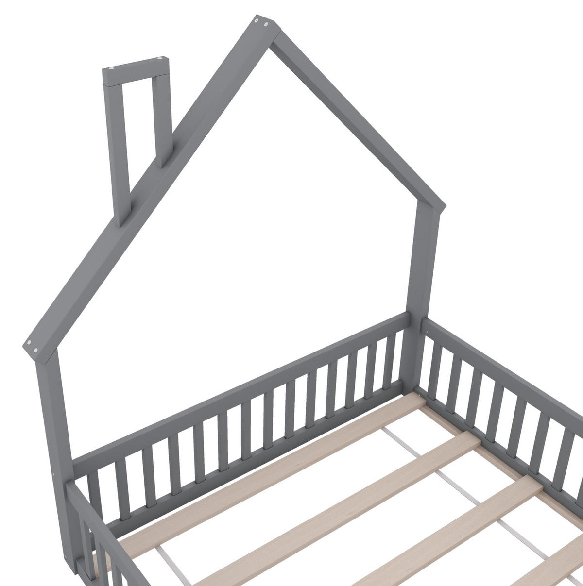 HAUSBETT 140/200 cm Grau aus Kiefernholz und MDF mit Sicherheitsgitter - Grau, Holz (140/200cm) - OKMYHOME