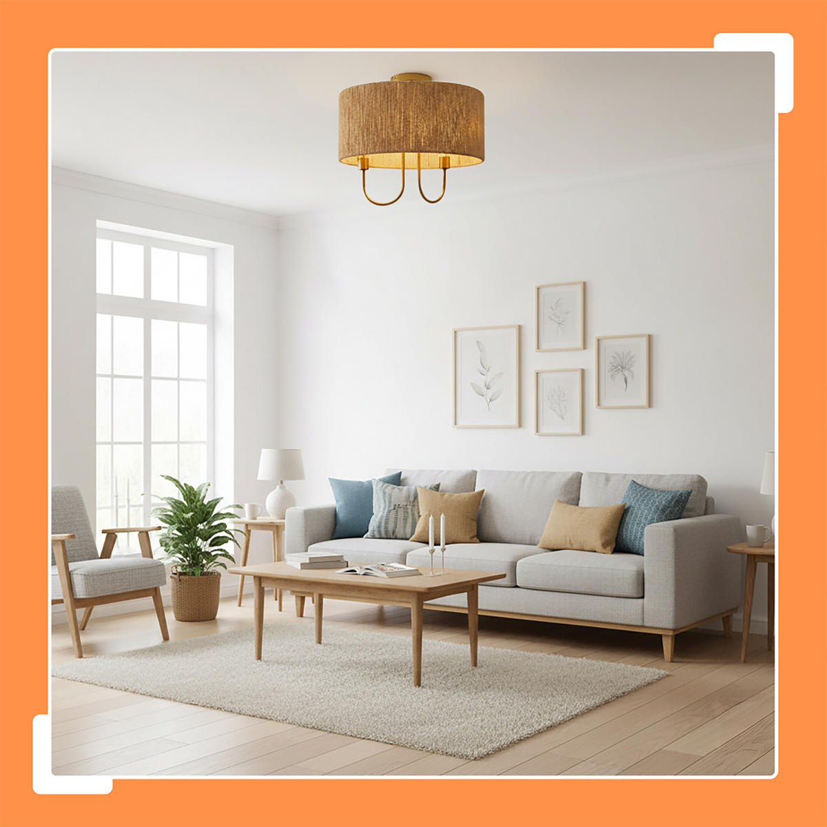 DECKENLAMPE Natur Bronze 2-flammig E14 - Hellbraun, Kunststoff/Metall (35/35/35cm) - Relaxdays