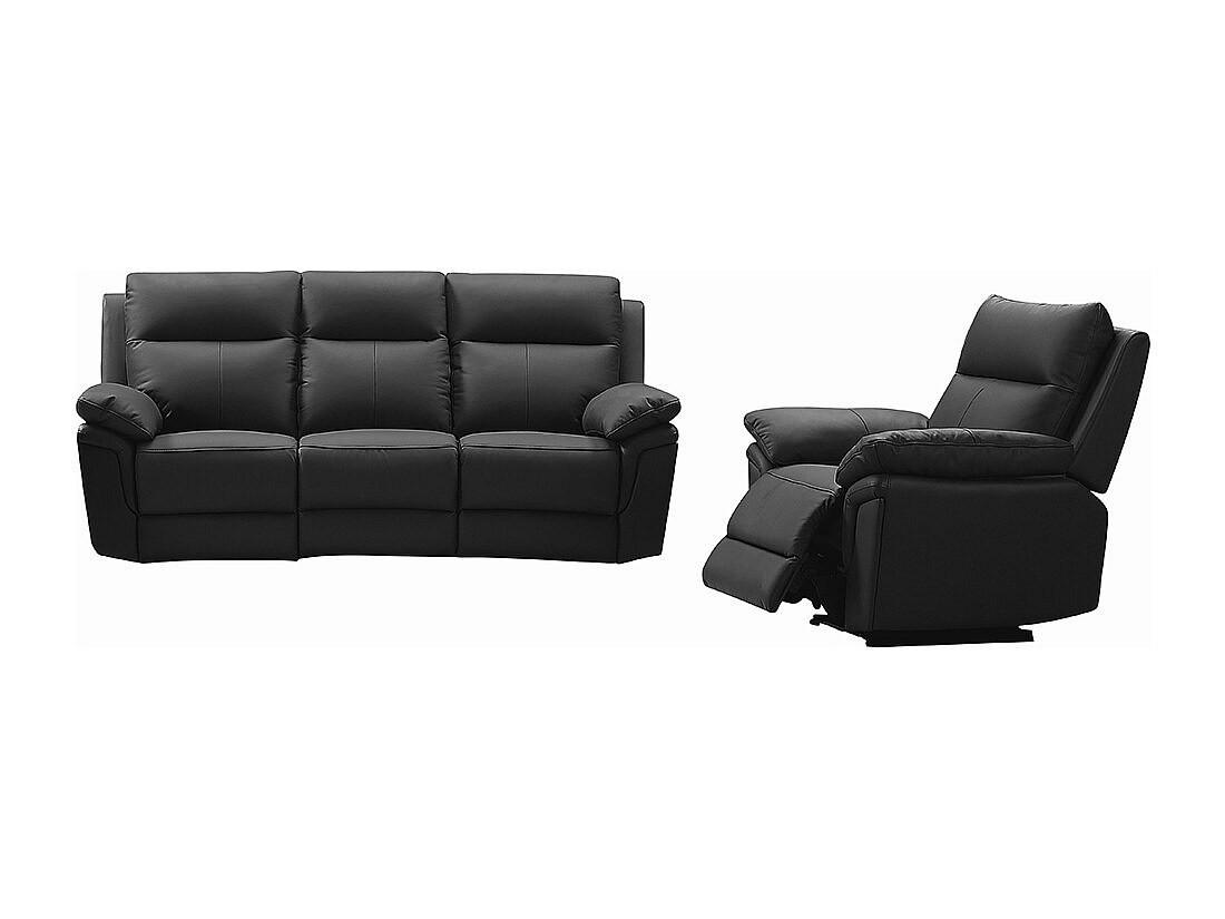 SOFAGARNITUR mit Relaxfunktion - 4 -Sitzer - Leder - schwarz - PAKITA - Schwarz, Leder (208/102/92cm) - Vente-Unique