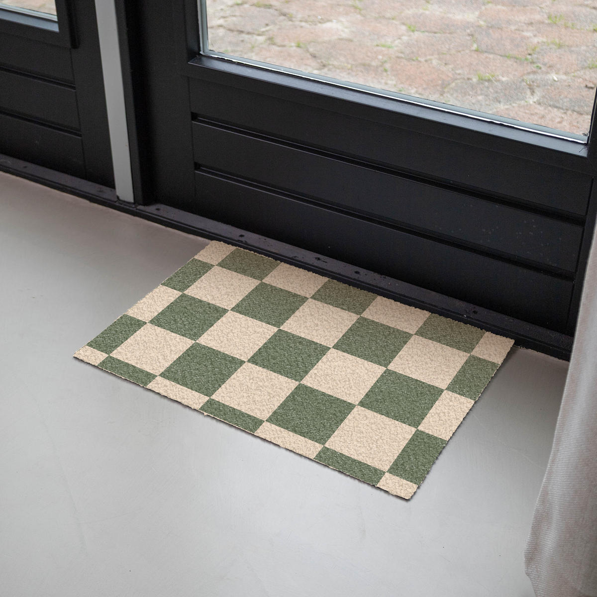 FUSSMATTE Schachbrettmuster - Grün - Beige - Blöcke Flurteppich 60x40 cm - Olivgrün, Kunststoff (60/0.4cm) - MuchoWow