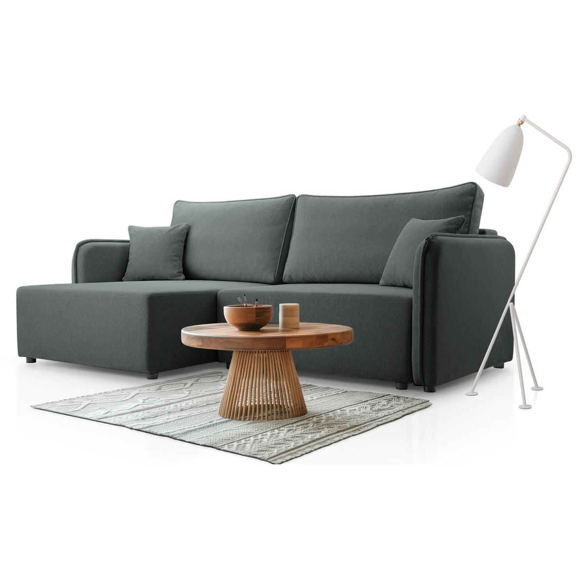 ECKSOFA Kassian, Grau Strukturstoff, linksseitig - Schwarz/Grau, Kunststoff/Textil (227/147cm) - Selsey