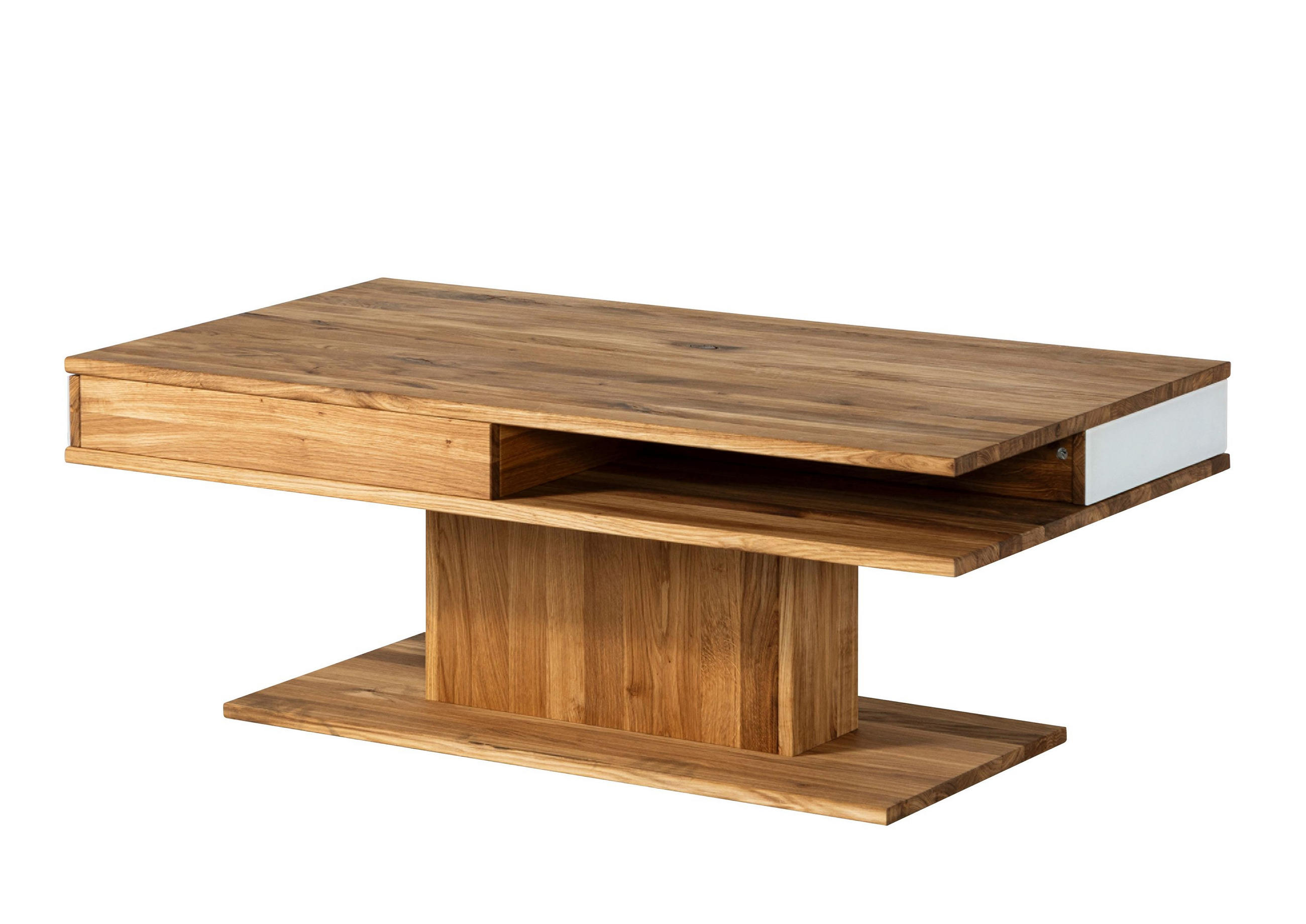COUCHTISCH Wildeiche 120x70x45 natur geölt / Glas weiß WIEN #101 - Naturfarben, Holz (120/70/45cm) - Massivmoebel24